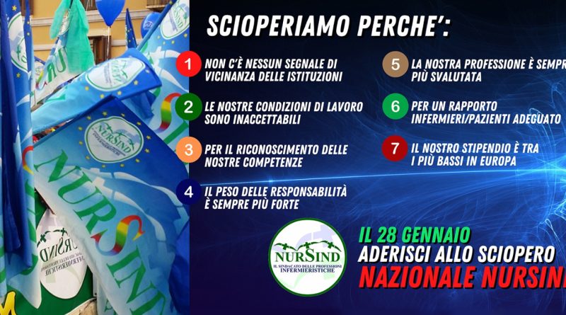 Nursind: 28 gennaio si fermano gli infermieri